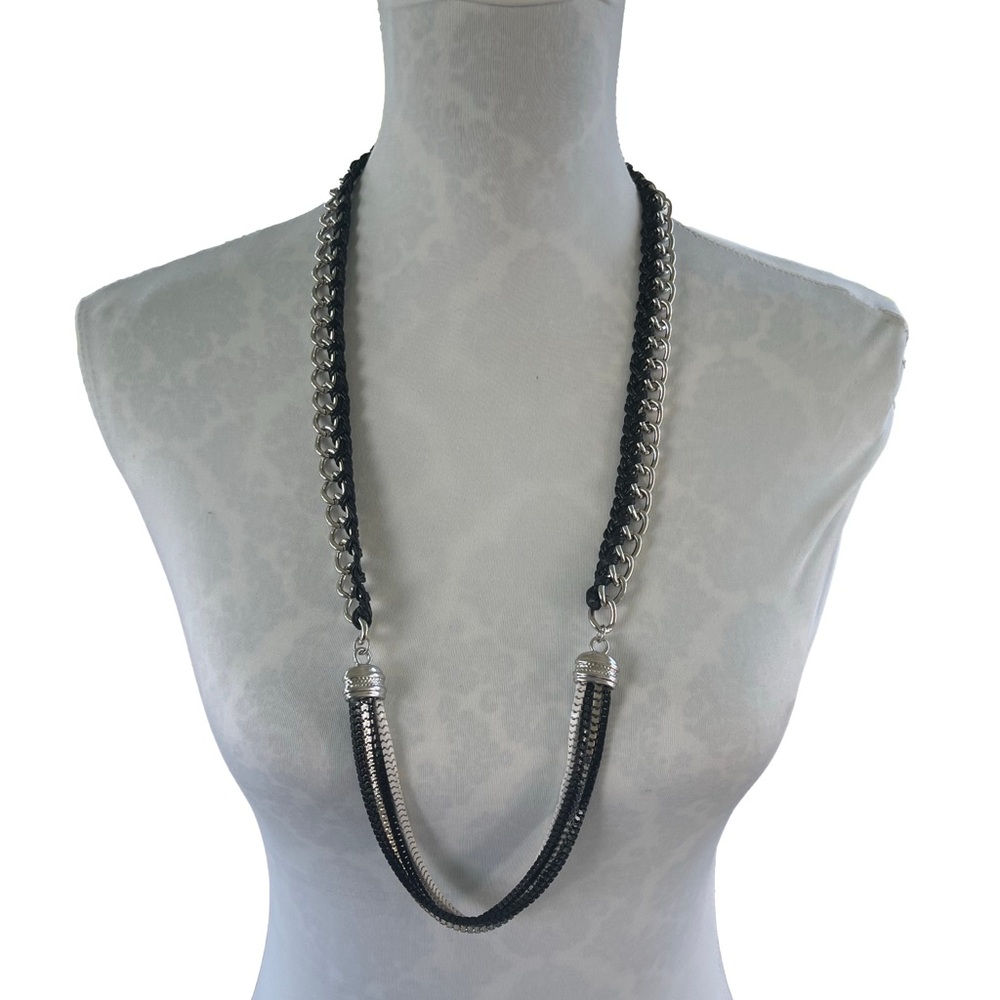 Cookie Lee Silver Tone, Black & White Chain Necklace